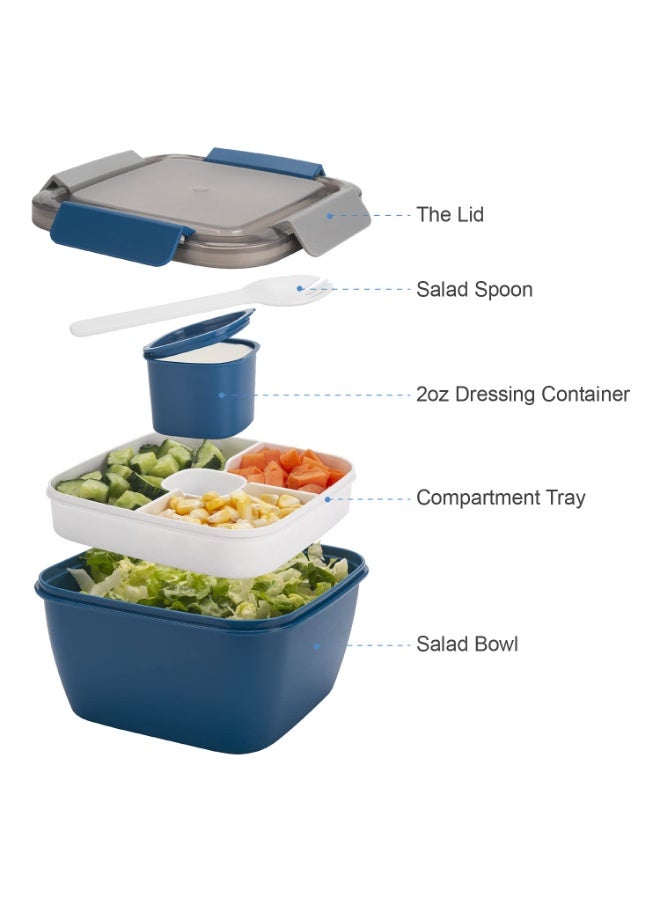 Salad Lunch Container To Go, 52-oz Salad Bowls with 3 Compartments, Salad Dressings Container for Salad Toppings, Snacks, Men, Women - Image 3